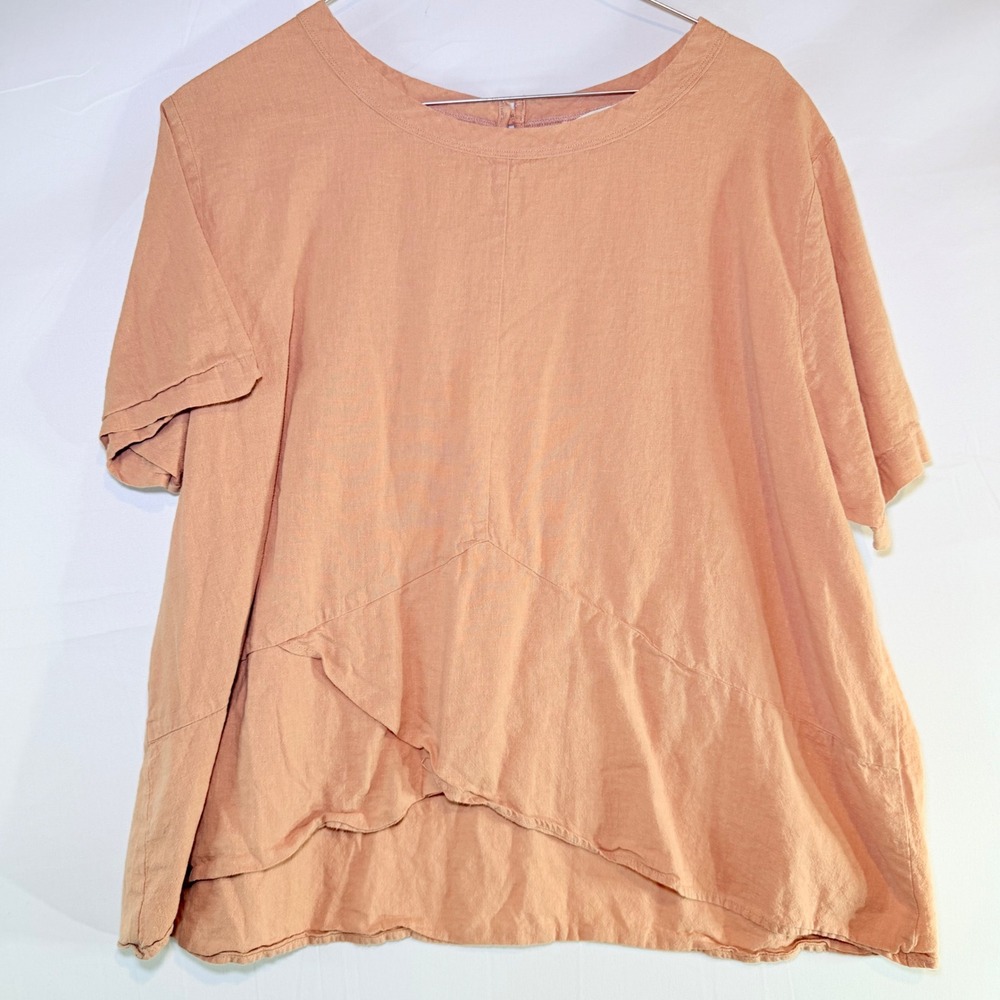 Giordano Womens Terracotta‎ Linen Blend Asymmetrical Layered Hem Blouse Large